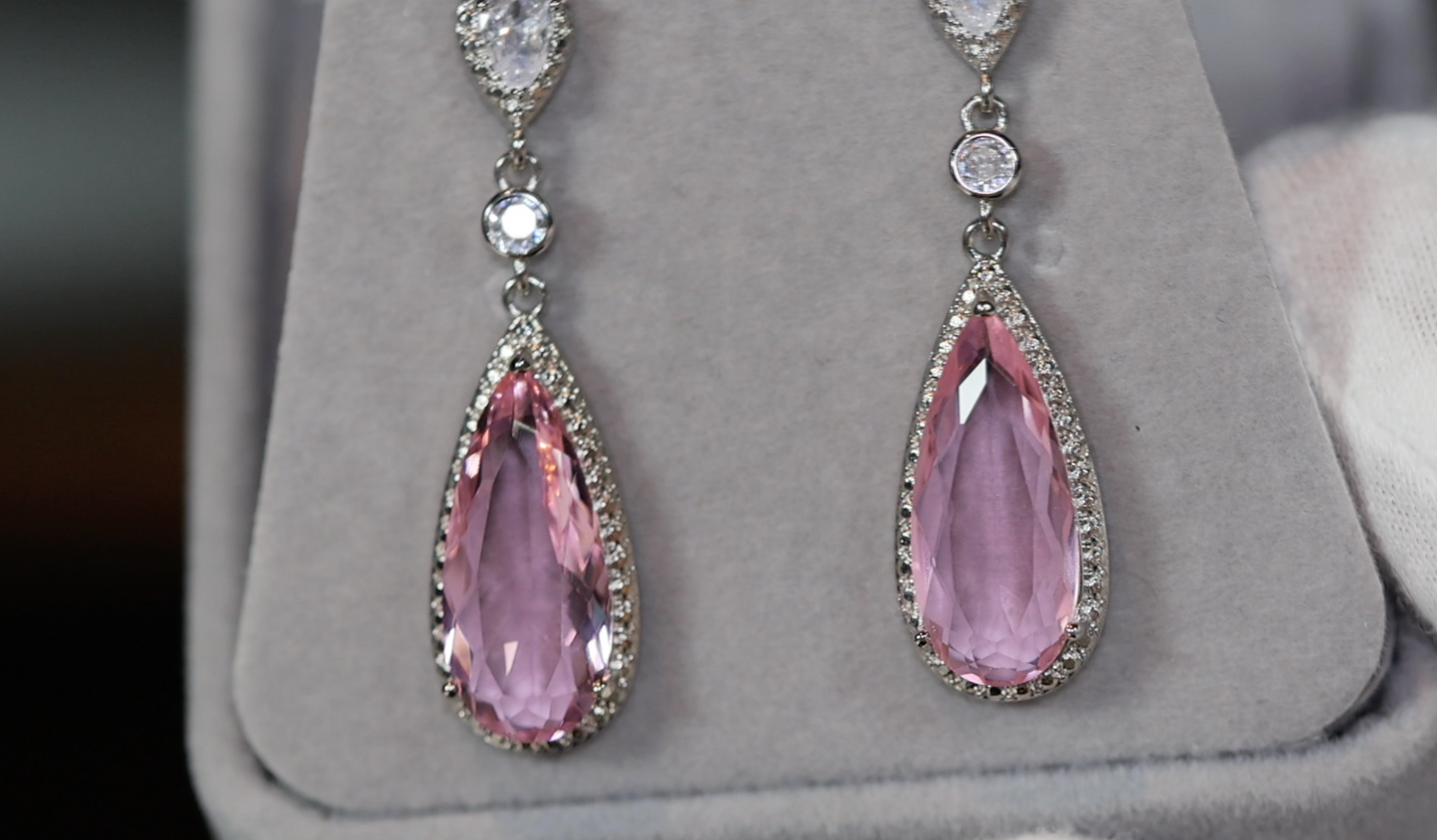 Pink Drop Earrings | Classy Diamond Earrings | Womens Earrings | Dangle Earrings