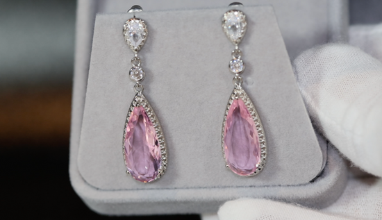 Pink Drop Earrings | Classy Diamond Earrings | Womens Earrings | Dangle Earrings