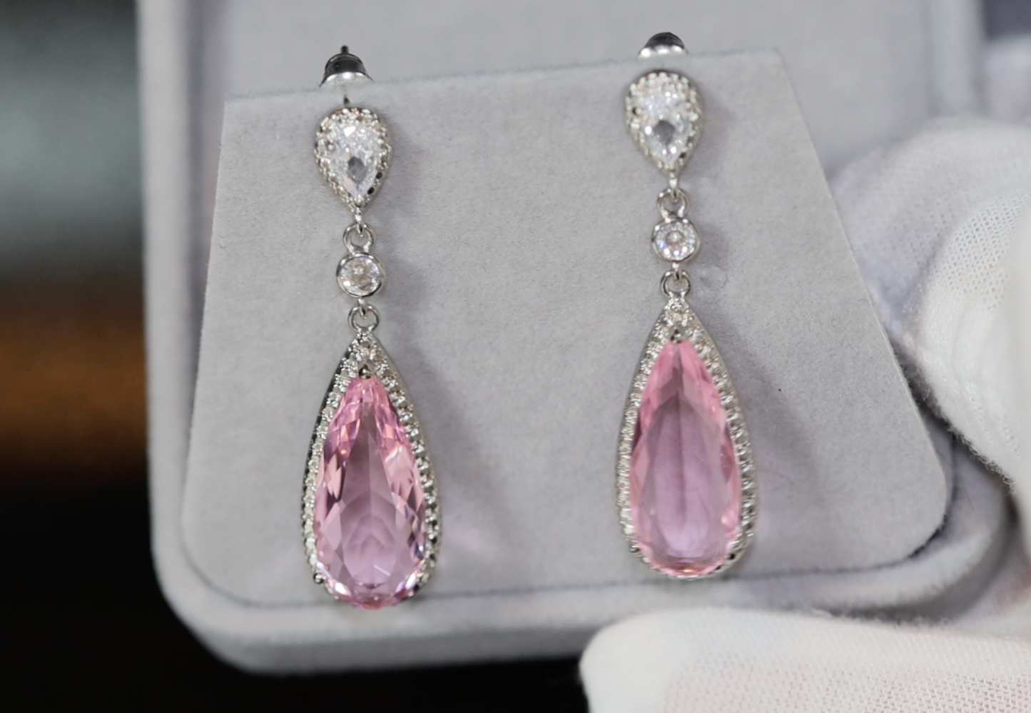 Pink Drop Earrings | Classy Diamond Earrings | Womens Earrings | Dangle Earrings