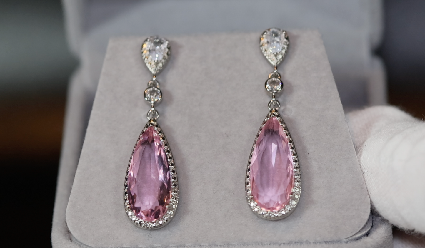 Pink Drop Earrings | Classy Diamond Earrings | Womens Earrings | Dangle Earrings