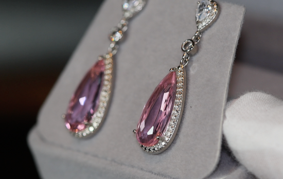 Pink Drop Earrings | Classy Diamond Earrings | Womens Earrings | Dangle Earrings