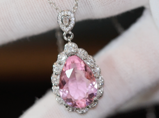 Pink Diamond Necklace | Pear Cut Diamond Necklace | Pink Diamond Pendant Necklace