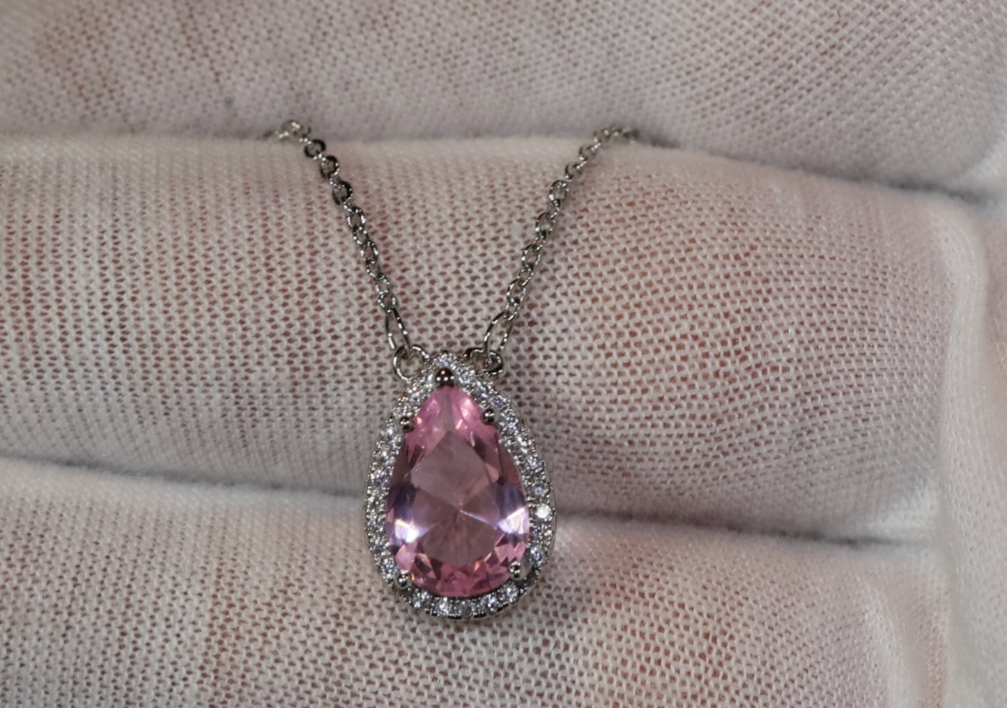 Pink Diamond Necklace | Teardrop Necklace | Pear Shape Necklace