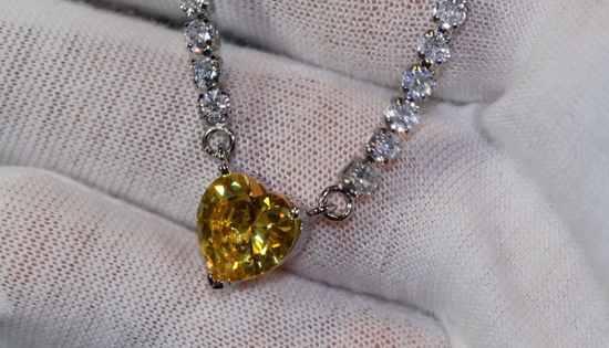 Yellow Diamond Heart Necklace | Heart Necklace with Diamonds | Diamond Heart Pendant  | Yellow Diamond Necklace