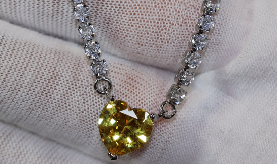 Yellow Diamond Heart Necklace | Heart Necklace with Diamonds | Diamond Heart Pendant  | Yellow Diamond Necklace