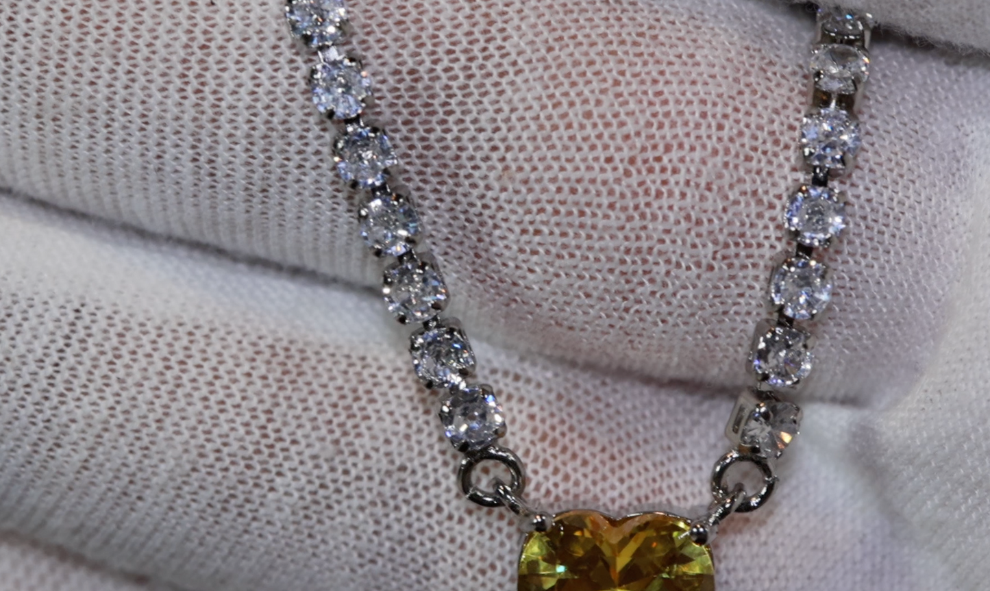 Yellow Diamond Heart Necklace | Heart Necklace with Diamonds | Diamond Heart Pendant  | Yellow Diamond Necklace