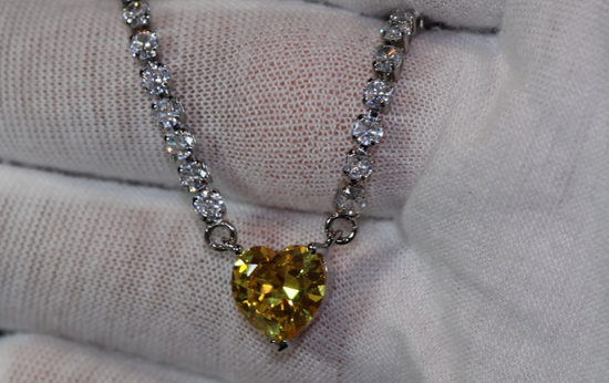 Yellow Diamond Heart Necklace | Heart Necklace with Diamonds | Diamond Heart Pendant  | Yellow Diamond Necklace