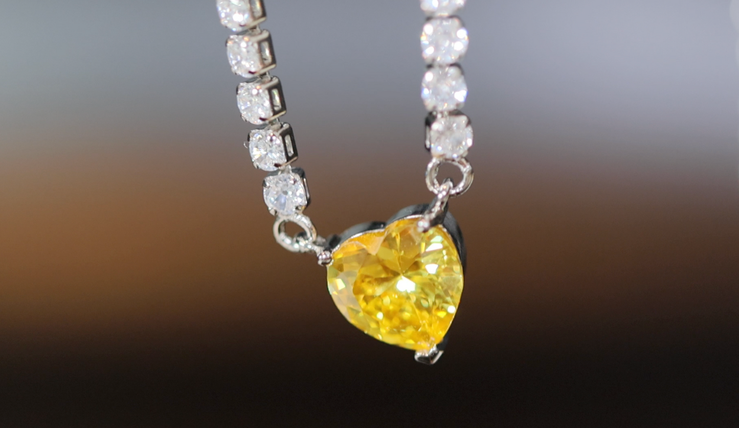 Yellow Diamond Heart Necklace | Heart Necklace with Diamonds | Diamond Heart Pendant  | Yellow Diamond Necklace