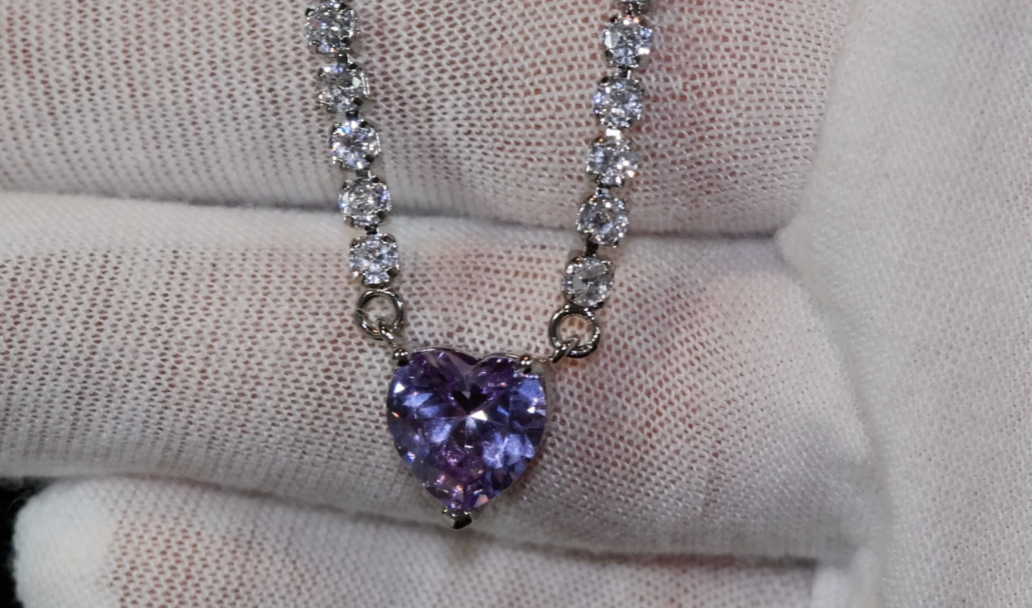 Purple Diamond Heart Necklace | Purple Diamond Pendant