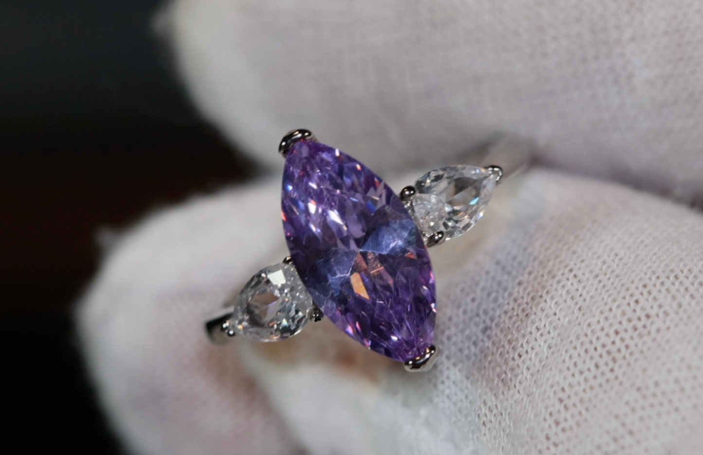 Purple Diamond Ring | Marquise Ring | Marquise Diamond Wedding Ring