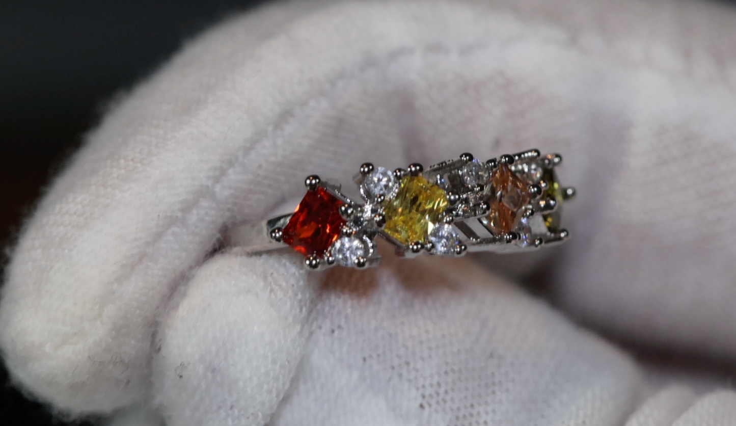 Rainbow Diamond Ring | Colourful Diamond Rings | Womens Multi Coloured Diamond Ring