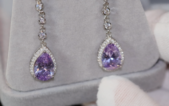 Purple Diamond Earrings | Teardrop Earrings | Womens Earrings | Dangle Earrings