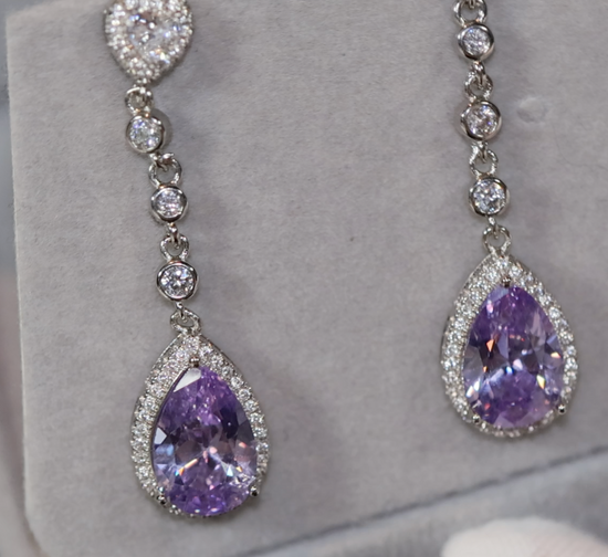 Purple Diamond Earrings | Teardrop Earrings | Womens Earrings | Dangle Earrings