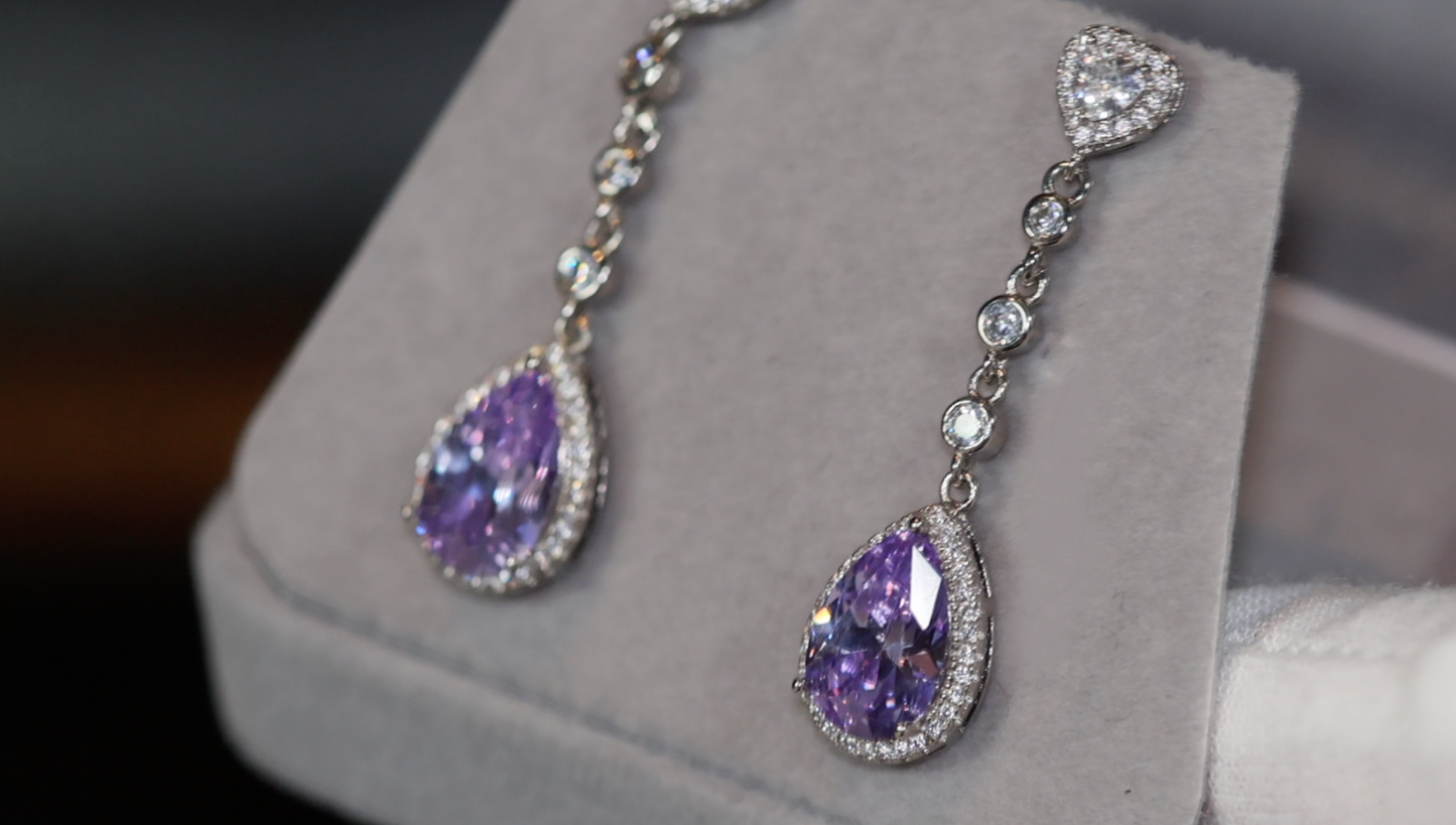 Purple Diamond Earrings | Teardrop Earrings | Womens Earrings | Dangle Earrings