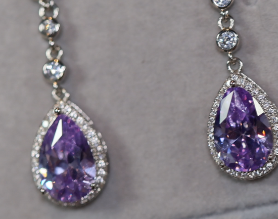 Purple Diamond Earrings | Teardrop Earrings | Womens Earrings | Dangle Earrings