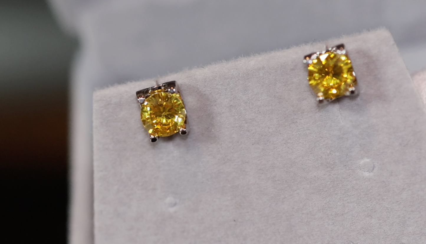 Yellow Diamond Ear Studs | Womens Earrings | Yellow Diamond Earrings