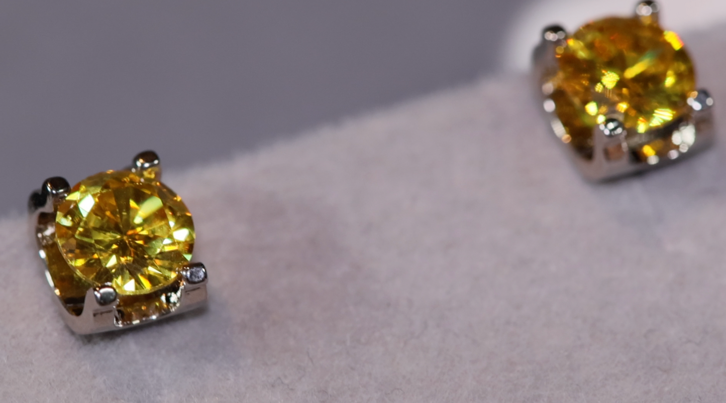 Yellow Diamond Ear Studs | Womens Earrings | Yellow Diamond Earrings