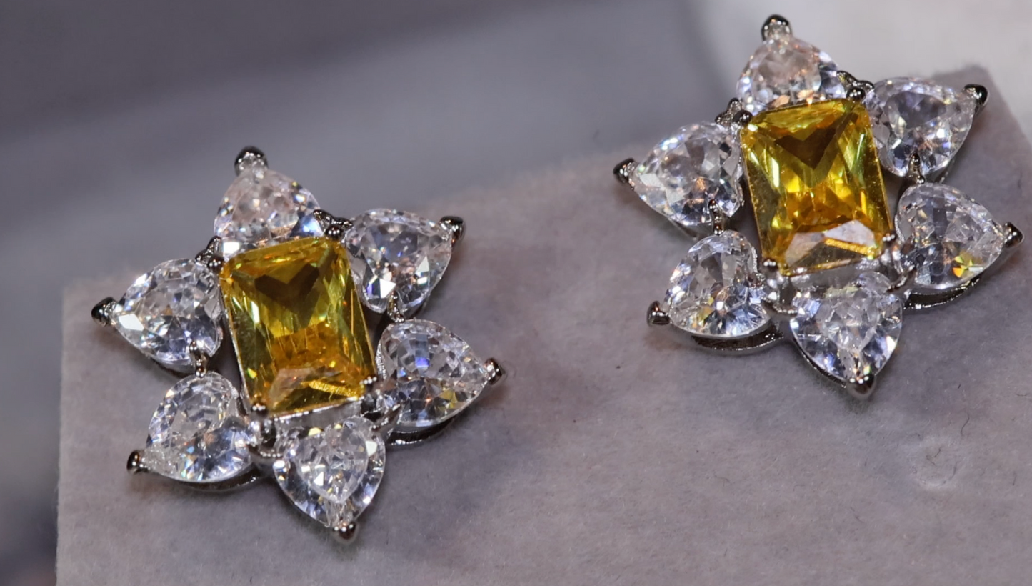 Yellow Diamond Ear Studs | Yellow Diamond Earrings | Yellow Earrings | Flower Stud Earring