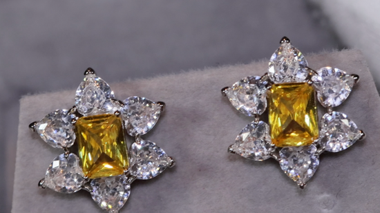 Yellow Diamond Ear Studs | Yellow Diamond Earrings | Yellow Earrings | Flower Stud Earring