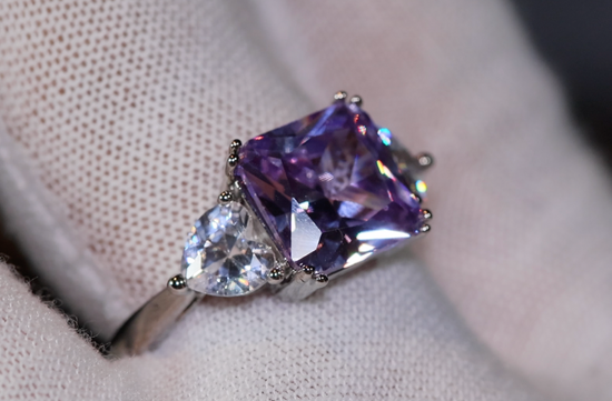 Three Stone Ring | Purple Diamond Ring | Womens Purple Engagement Ring