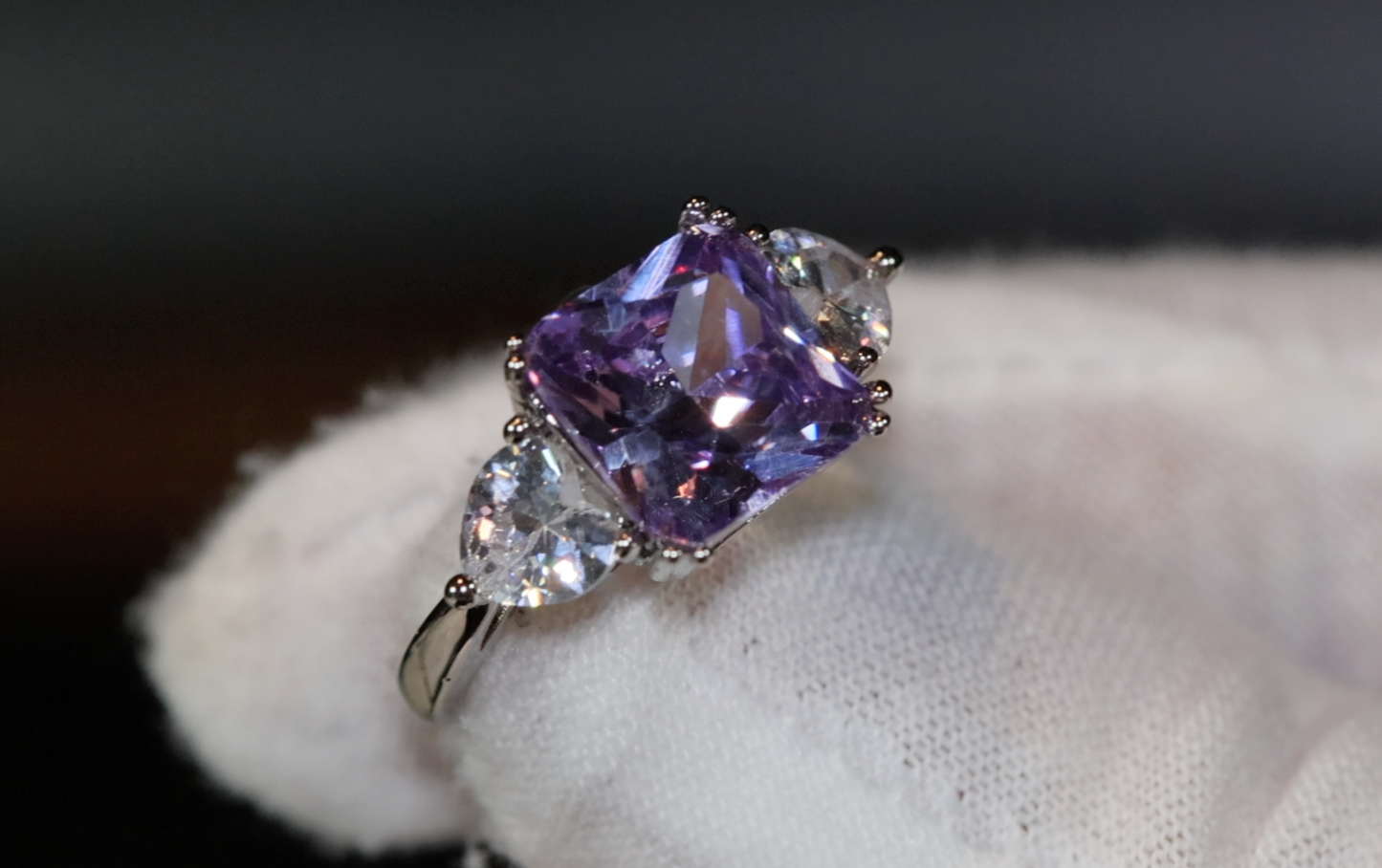 Three Stone Ring | Purple Diamond Ring | Womens Purple Engagement Ring