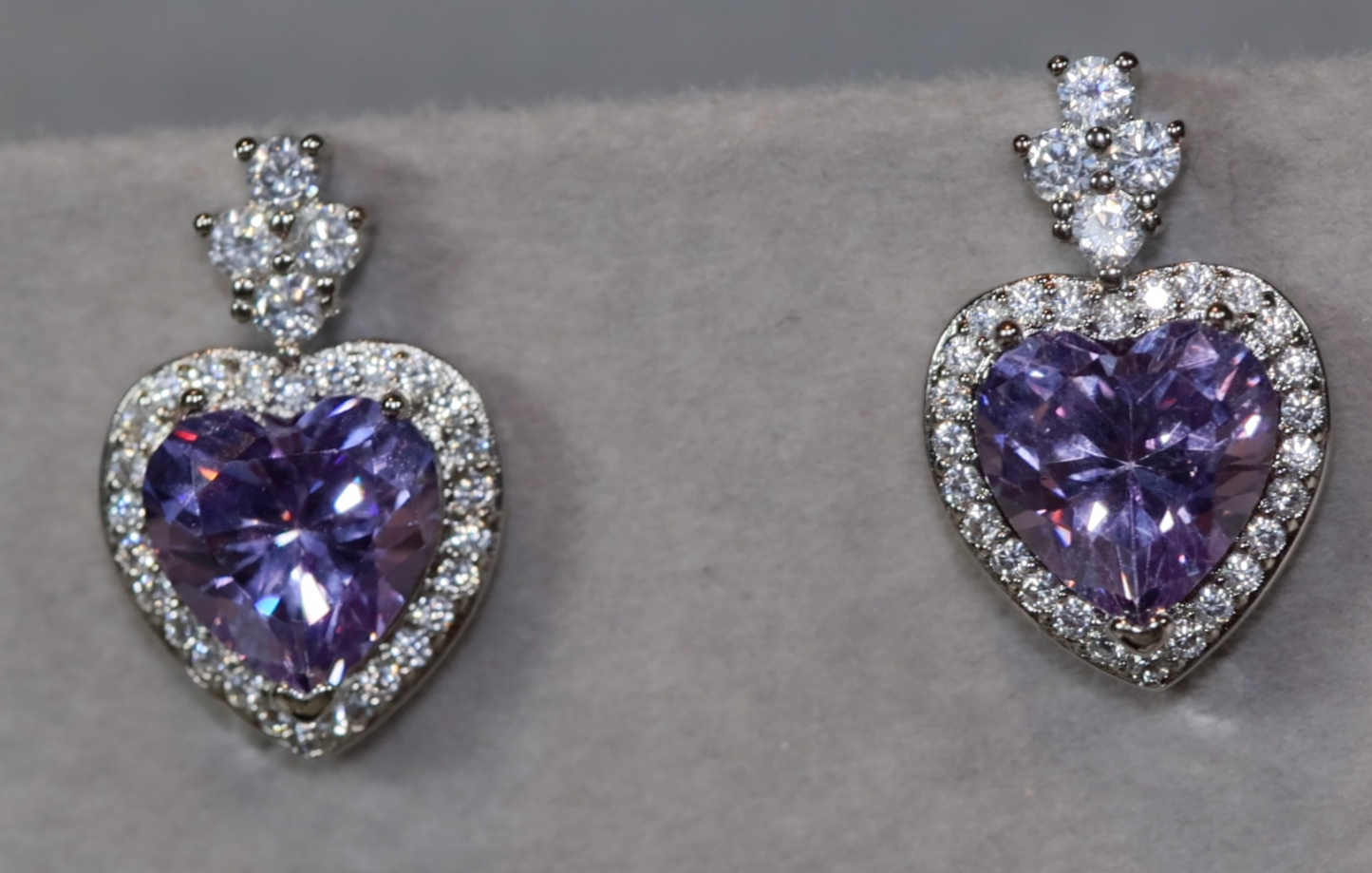 Heart Earrings | Purple Diamond Heart Ear Studs | Ear Studs | Heart Ear Studs