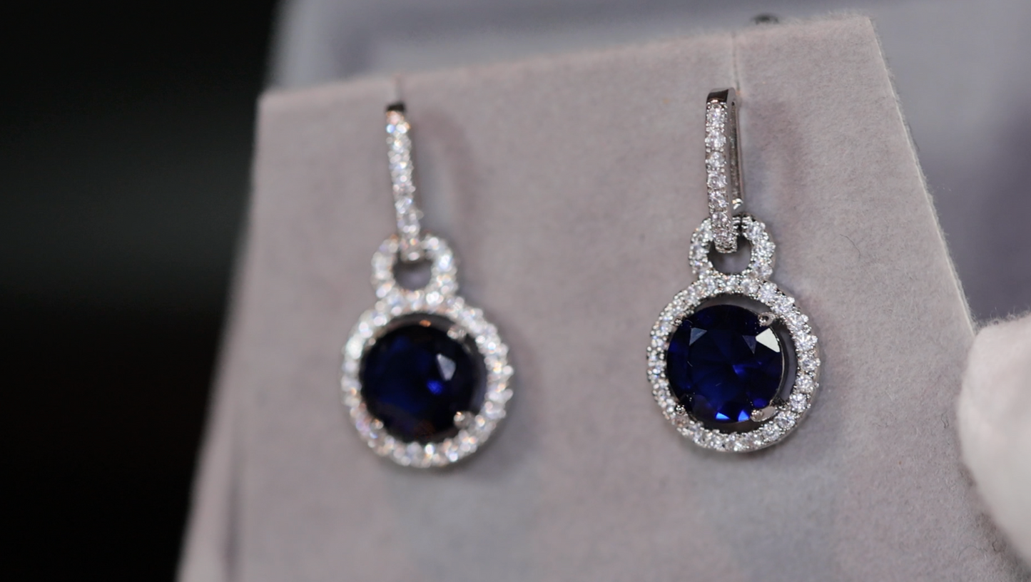 Round Diamond Earrings | Blue Diamond Earrings | Sapphire Earrings | Womens Earrings | Sapphire Blue Earrings | Womens Diamond Earrings