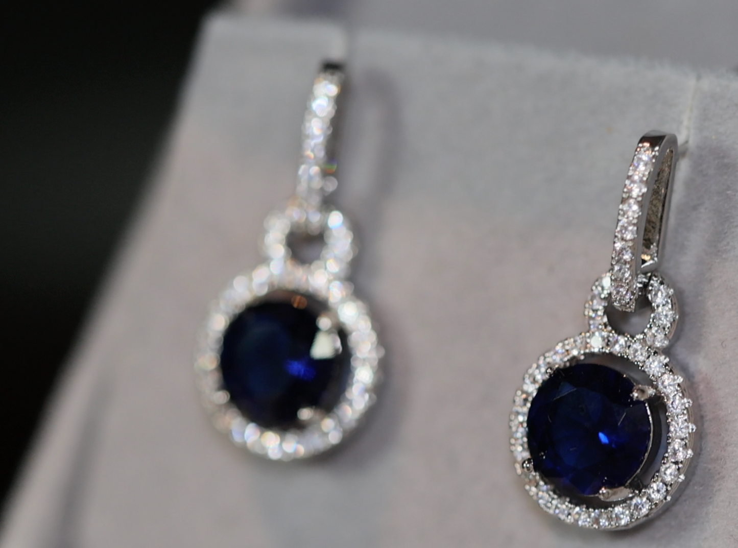 Round Diamond Earrings | Blue Diamond Earrings | Sapphire Earrings | Womens Earrings | Sapphire Blue Earrings | Womens Diamond Earrings