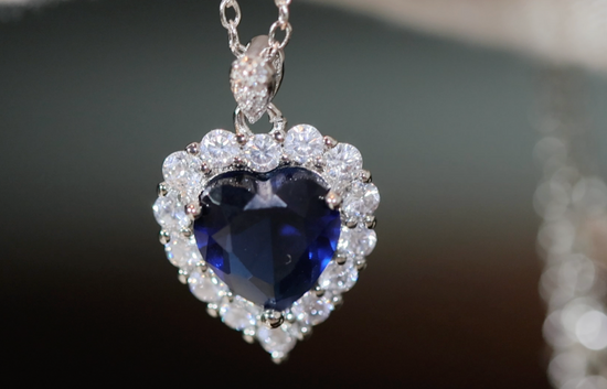 Sapphire Blue Diamond Heart Necklace | Womens Diamond Necklace | Sapphire Blue Diamond Necklace | Blue Diamond Pendant  | Heart Necklace