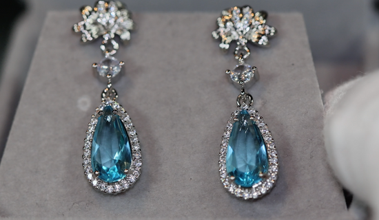 Blue Diamond Earrings | Aquamarine Blue Diamond Earrings | Womens Diamond Earrings