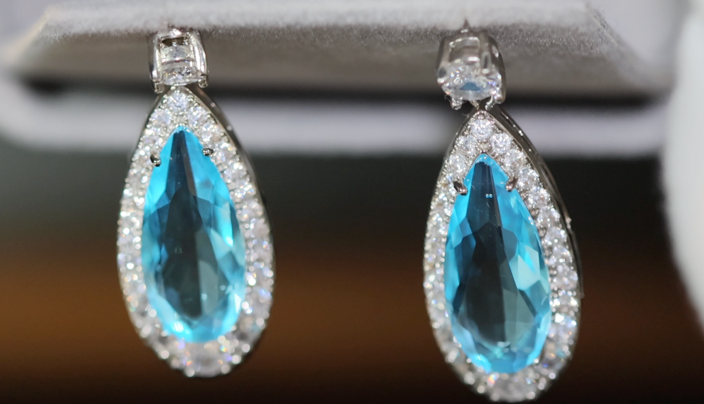 AQUAMARINE BLUE EARRINGS | BLUE DIAMOND EARRINGS