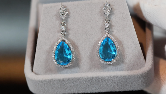 Pear Diamond Earrings | Blue Diamond Earrings | Womens Diamond Earrings