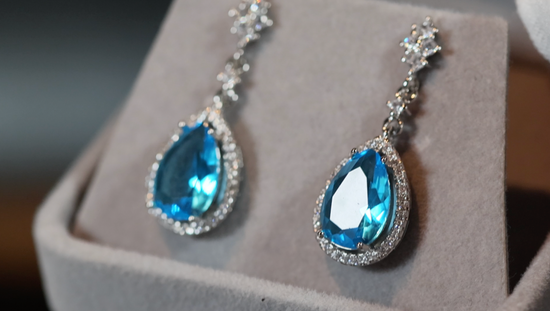 Pear Diamond Earrings | Blue Diamond Earrings | Womens Diamond Earrings