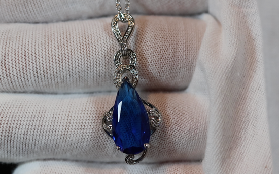 Womens Necklace | Teardrop Necklace | Blue Diamond Necklace | Blue Diamond Pendant | Pear Diamond Pendant | Teardrop Pendant | Blue Diamond