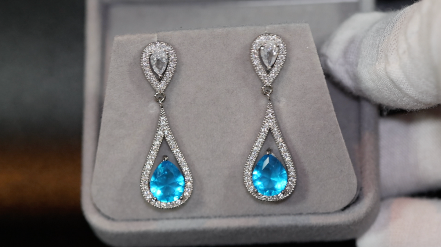 Blue Diamond Earrings | Aquamarine Blue Diamond Earrings | Womens Diamond Earrings