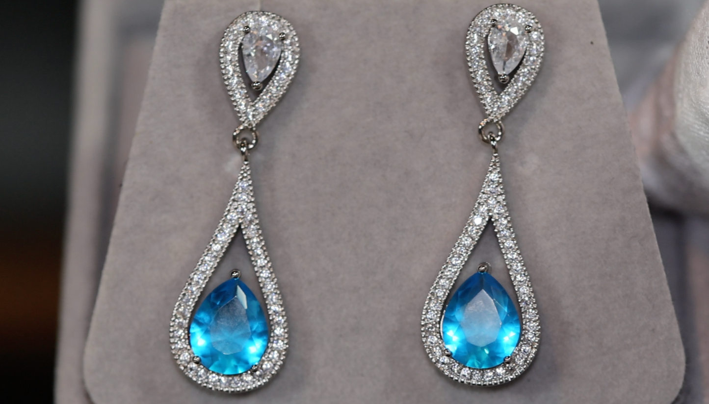 Blue Diamond Earrings | Aquamarine Blue Diamond Earrings | Womens Diamond Earrings