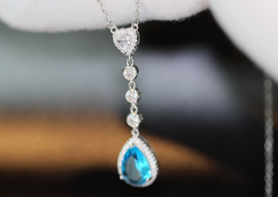 Blue Diamond Pendant | Teardrop Pendant | Blue Pear Cut Diamond Pendant