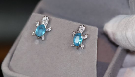 Diamond Earrings | Womens Earrings | Diamond Ear Studs | Womens Stud Earrings | Aquamarine Earrings | Blue Diamond Earrings | Mens Ear Studs