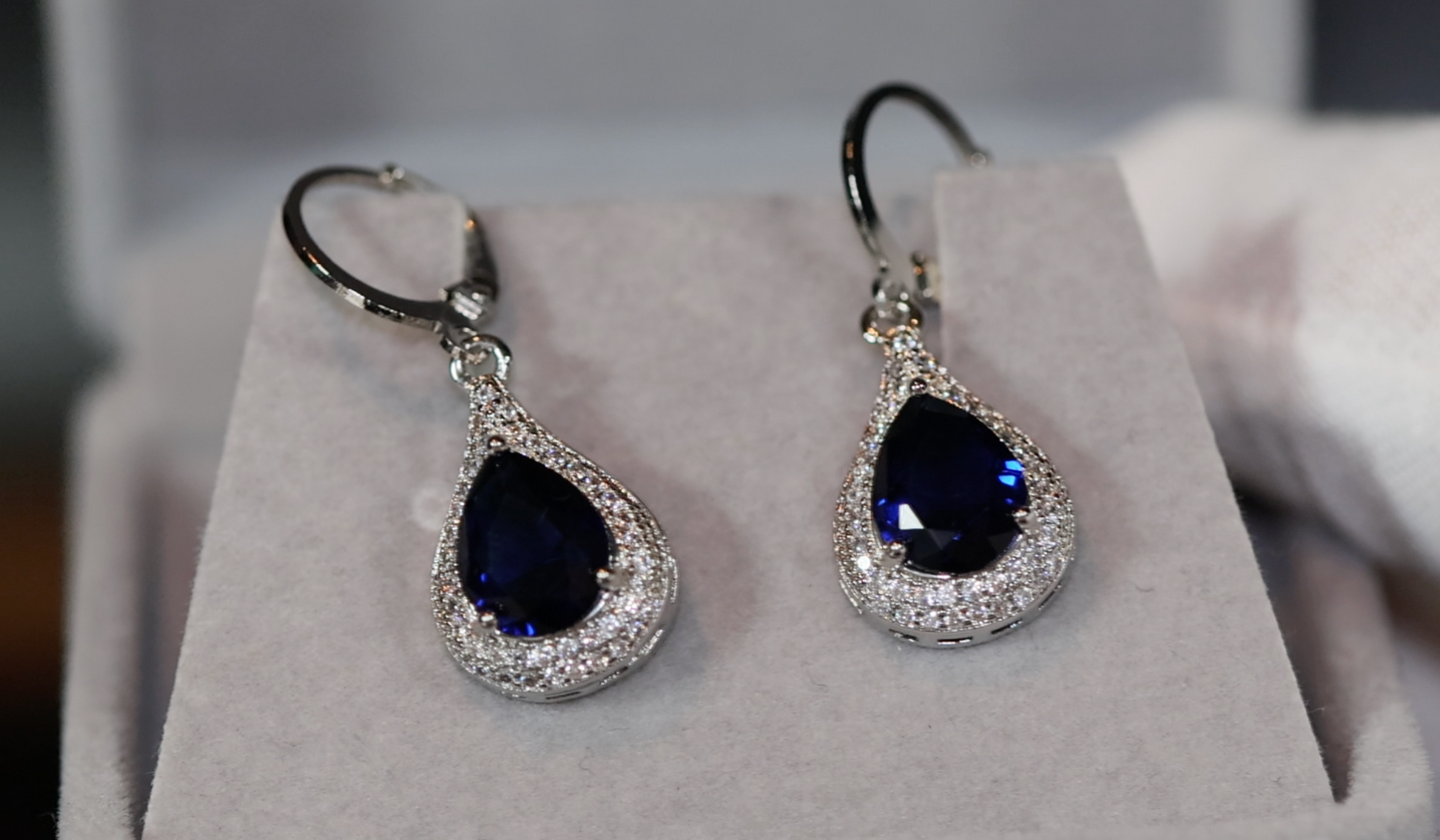 Blue Diamond Earrings | Sapphire Earrings | Sapphire Blue Earrings | Womens Diamond Earrings