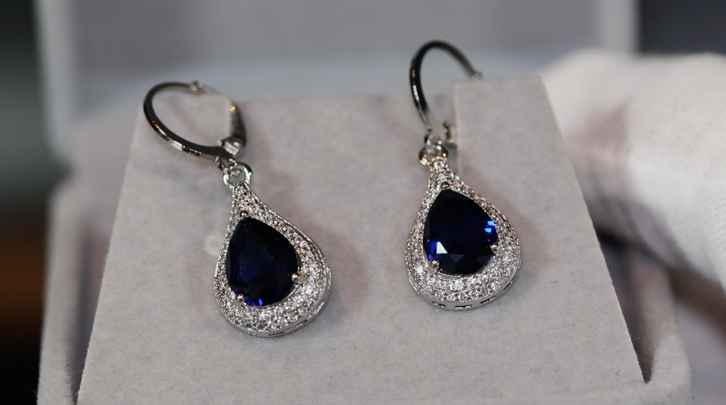 Blue Diamond Earrings | Sapphire Earrings | Sapphire Blue Earrings | Womens Diamond Earrings