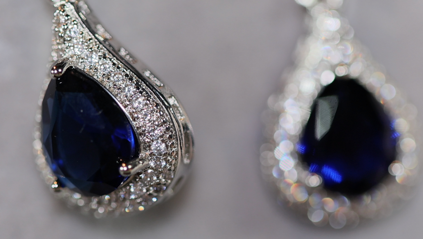 Blue Diamond Earrings | Sapphire Earrings | Sapphire Blue Earrings | Womens Diamond Earrings