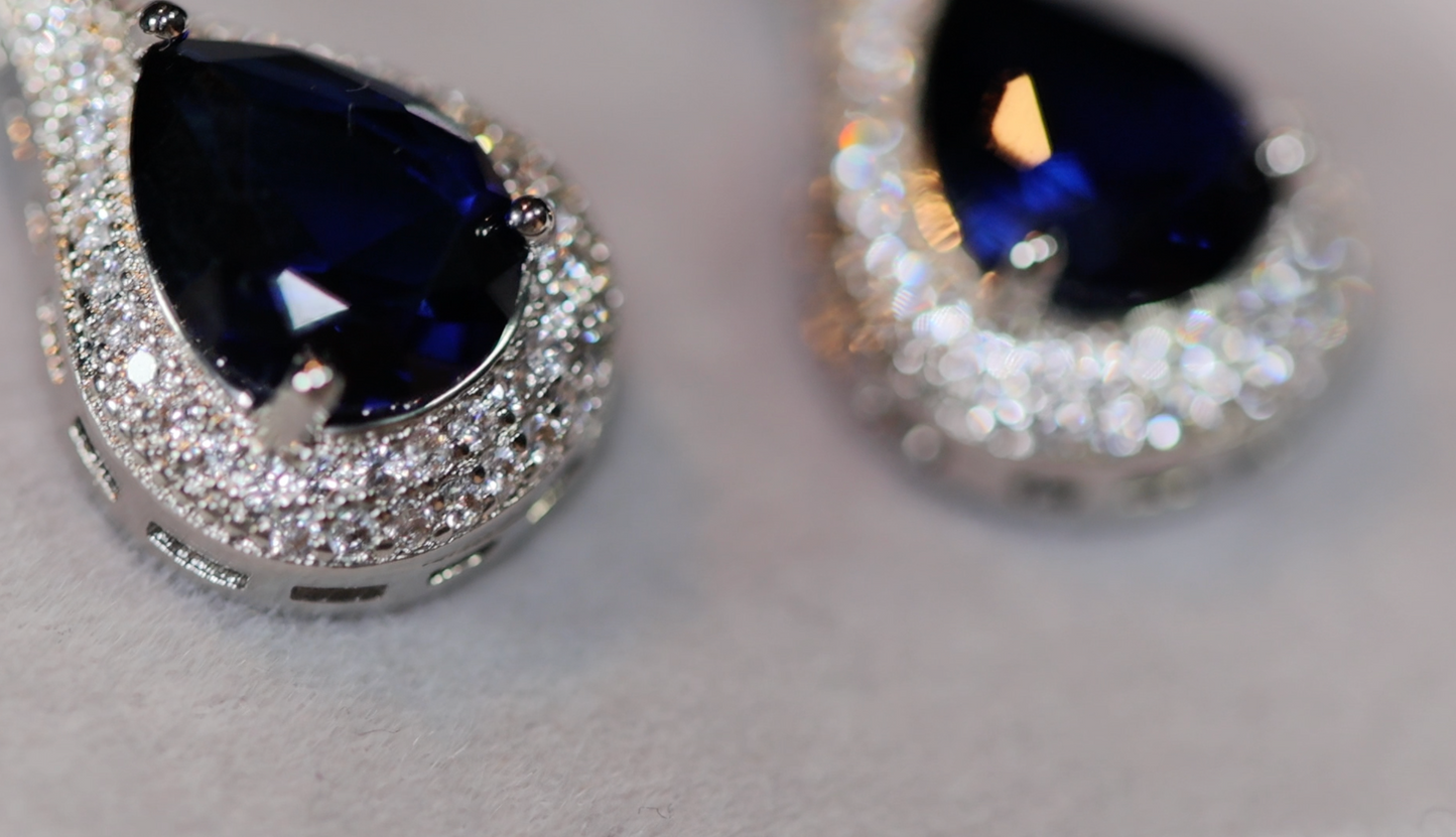 Blue Diamond Earrings | Sapphire Earrings | Sapphire Blue Earrings | Womens Diamond Earrings