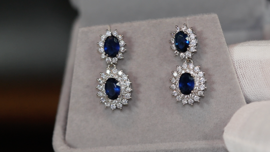 Blue Diamond Earrings | Sapphire Earrings | Sapphire Blue Earrings | Oval Eaarings