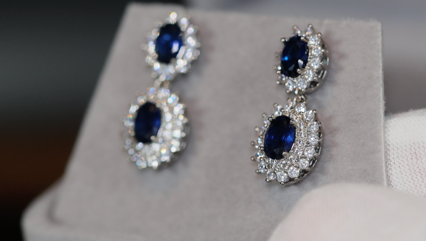 Blue Diamond Earrings | Sapphire Earrings | Sapphire Blue Earrings | Oval Eaarings