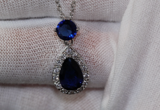 Blue Diamond Necklace | Teardrop Pendant