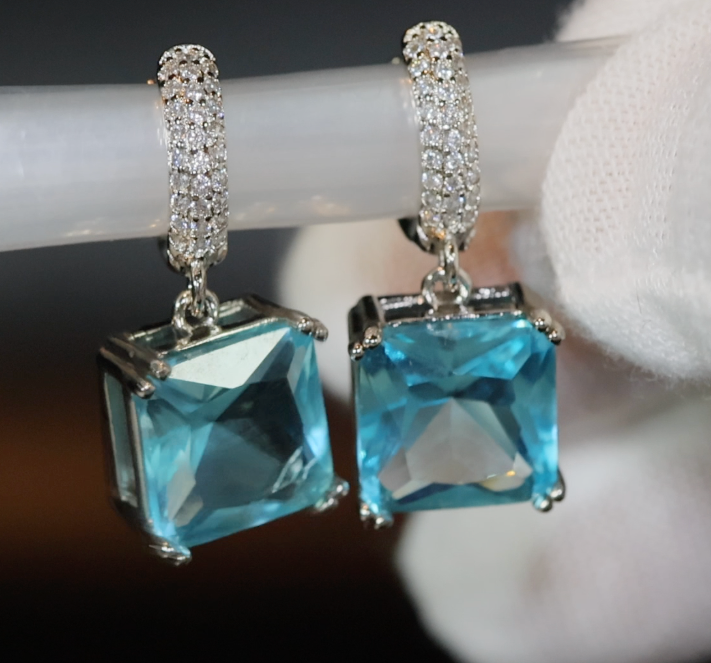 Blue Diamond Earrings | Womens Hoop Earrings | Womens Diamond Earrings