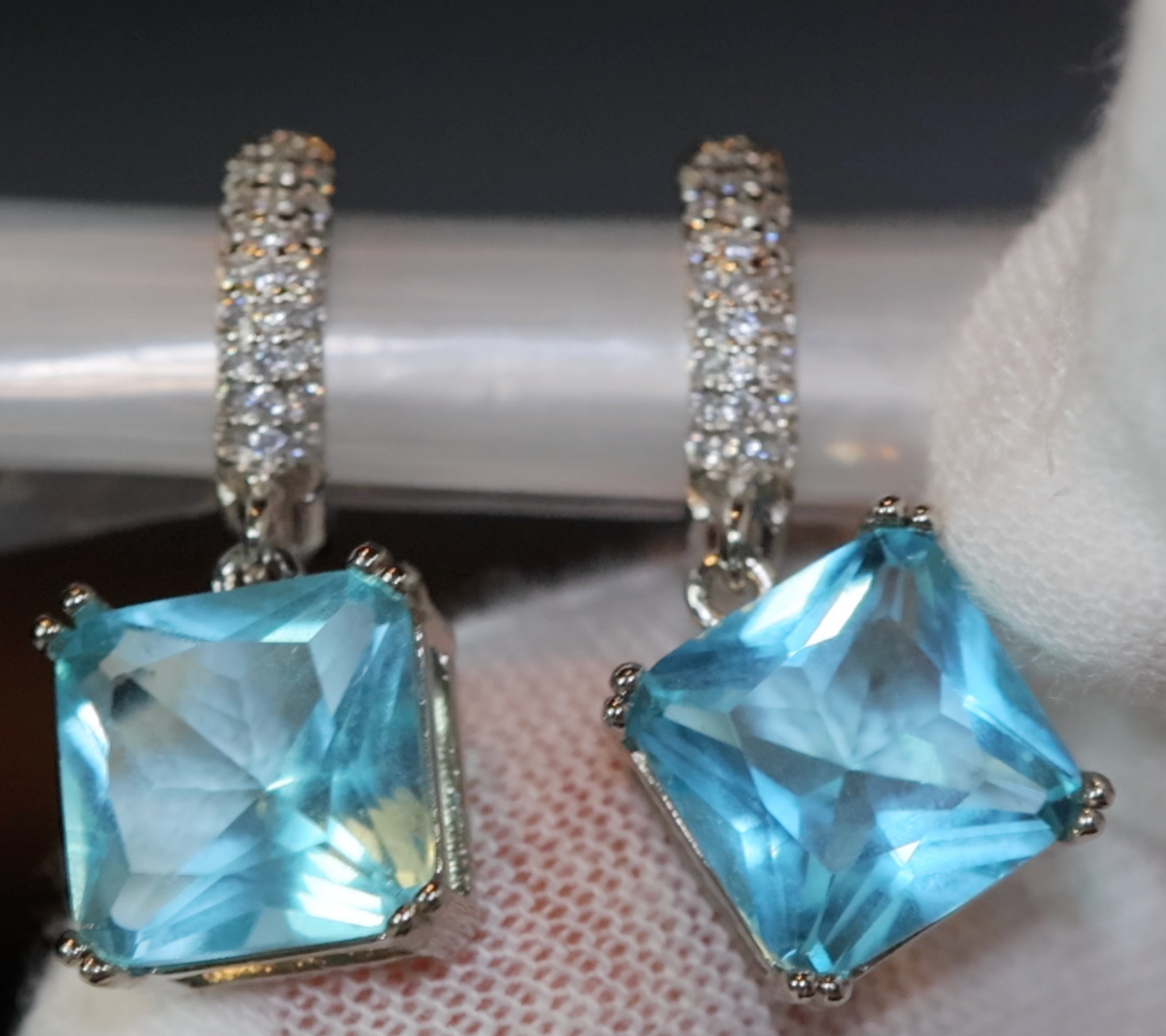 Blue Diamond Earrings | Womens Hoop Earrings | Womens Diamond Earrings