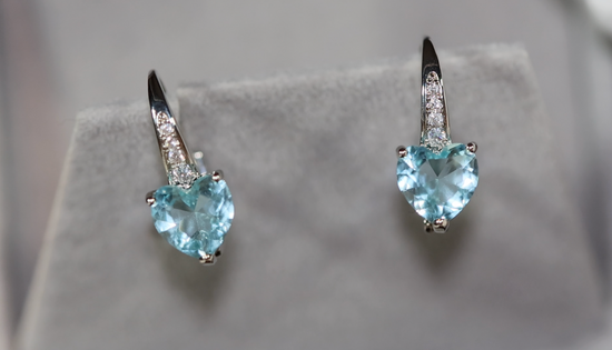 Blue Diamond Earrings | Womens Heart Diamond Earrings