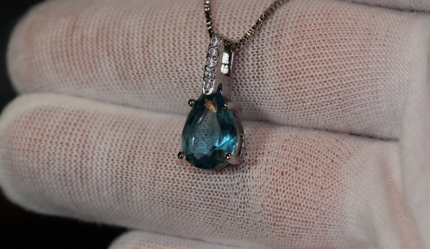 Teardrop Necklace | Blue Diamond Necklace | Blue Diamond Pendant | Pear Diamond Pendant