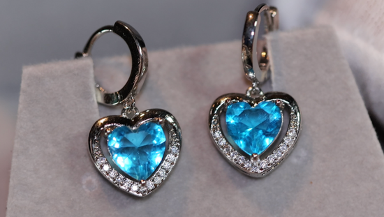 Diamond Earrings | Heart Earrings | Blue Diamond Heart Earrings